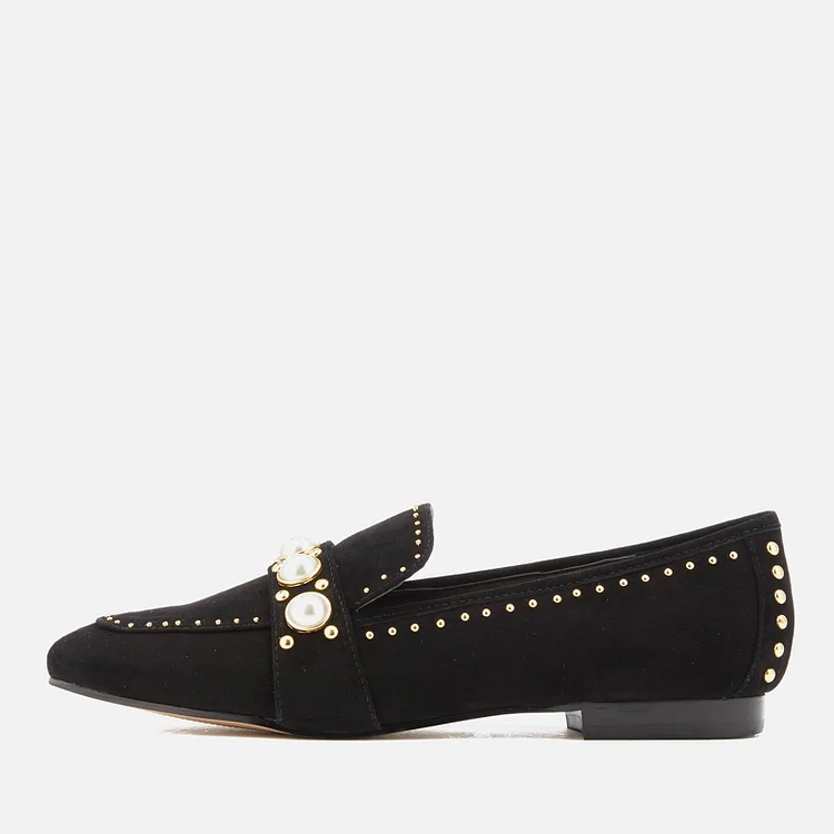 Black Suede Rhinestone Pearl Loafers Vdcoo