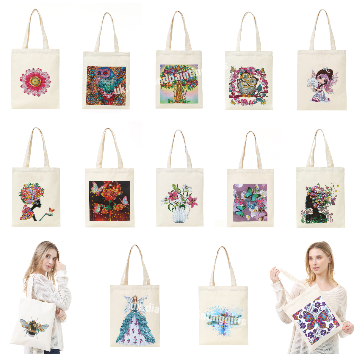 DIY Plant Animal Diamond Painting Shopping Tote Bags Mosaic Kit Art Drawing