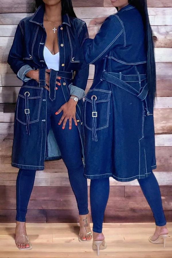 Patchwork Classic Belted Denim Trench Coat