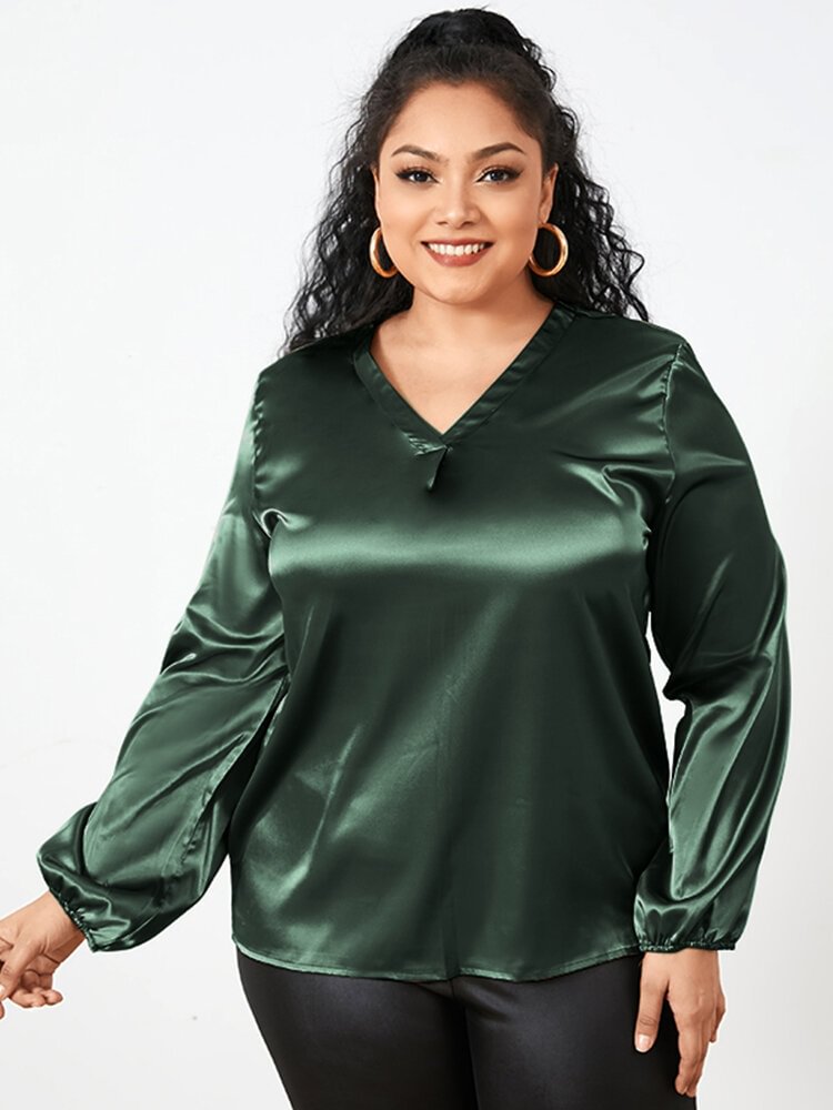 Solid Color Patchwork Long Sleeve Casual Blouse for Women P1790028