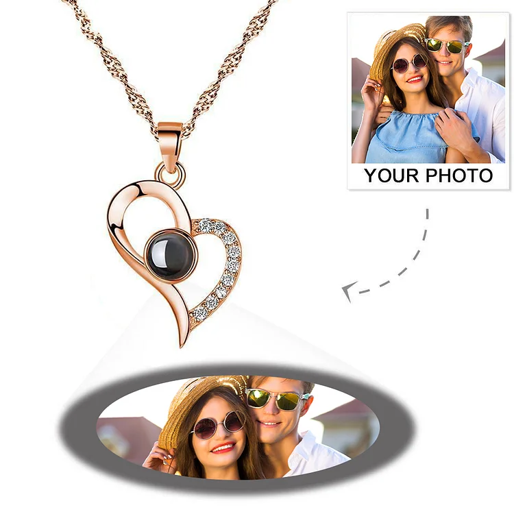 Custom Photo Projection Necklace Creative Rose Gold Heart Necklace