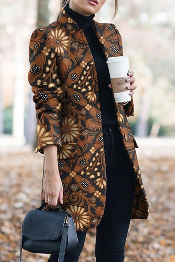 Casual Print Buttons Turn-Back Collar Outerwear - Life is Beautiful for You - SheChoic