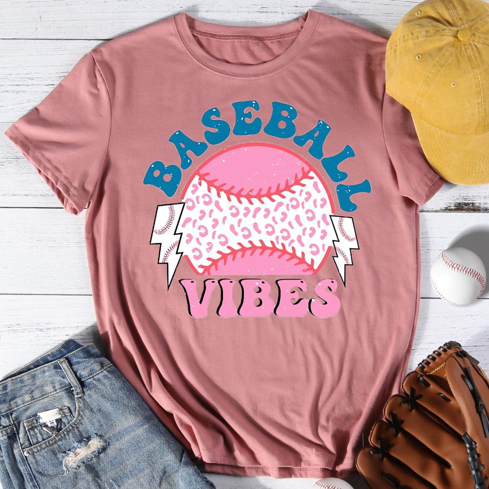 Baseball vibes Round Neck T-shirt-0025491-Guru-buzz