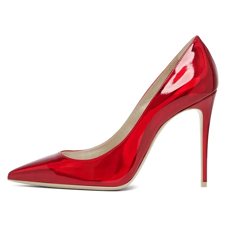 Red Patent Leather Stiletto Heels Pointed Toe Evening Pumps for Women |FSJ Shoes