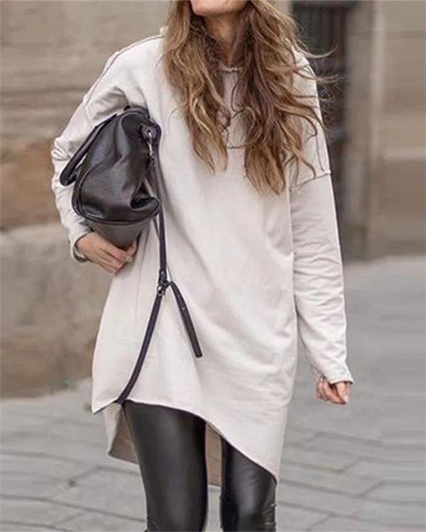 Casual Round Neck Solid Color Mid-length Sweater - Chicaggo