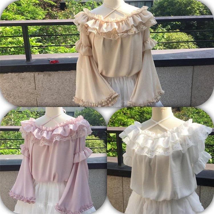 White/Pink/Beige Pastel Ruffled Detachable Sleeve Top SP1710619