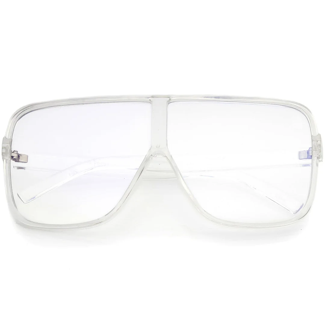 Oversize Thick Flat Top Square glasses Super Flat Clear Lens 69mm