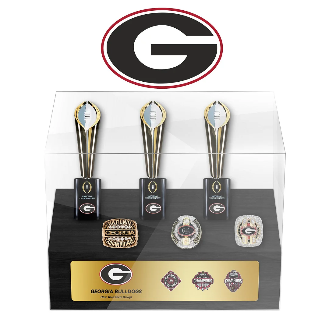 Georgia Bulldogs NCAA Football Championship Trophy And Ring Display Case