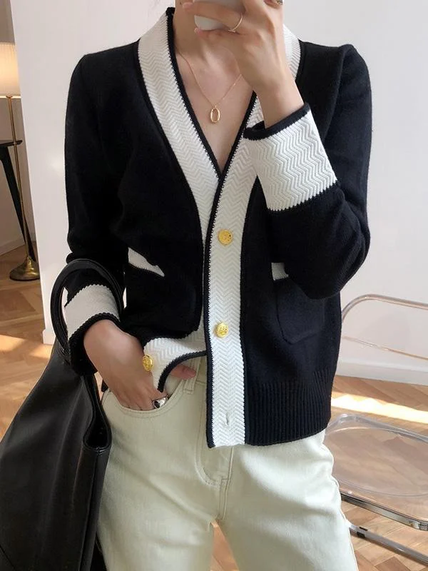 Casual Split-Joint V-Neck Knitting Outwear