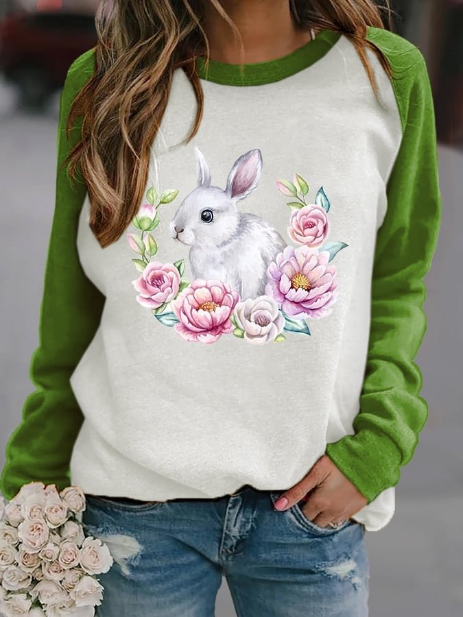 Women's Rabbit Print Crew Neck Sweatshirt socialshop
