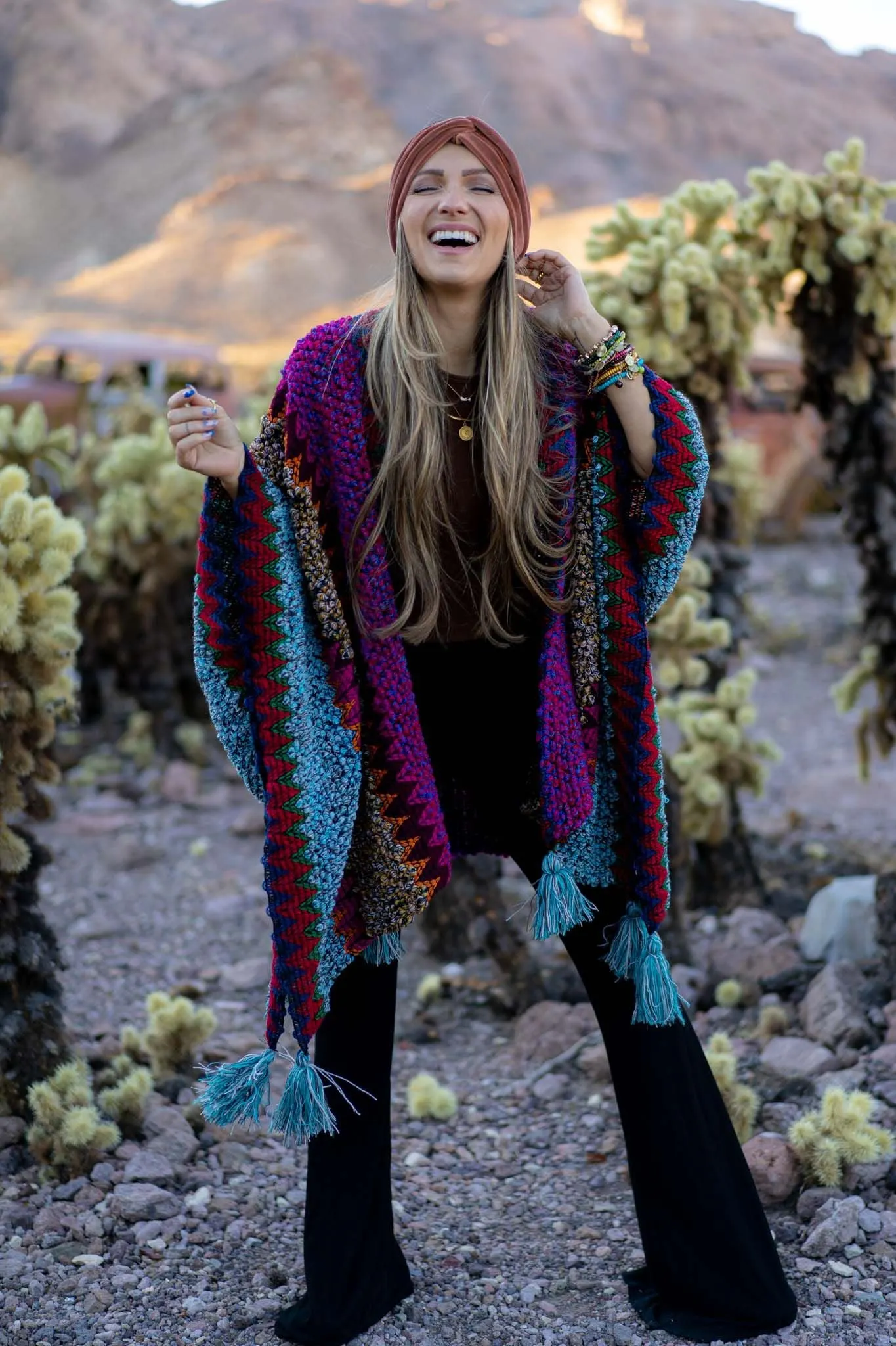 Desert Dreams Crochet Ruana - Magenta