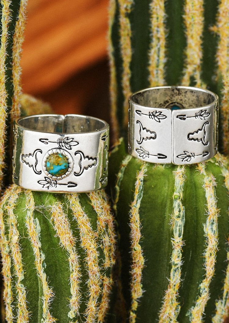 Steer Skull Arrow Turquoise Open Ring socialshop