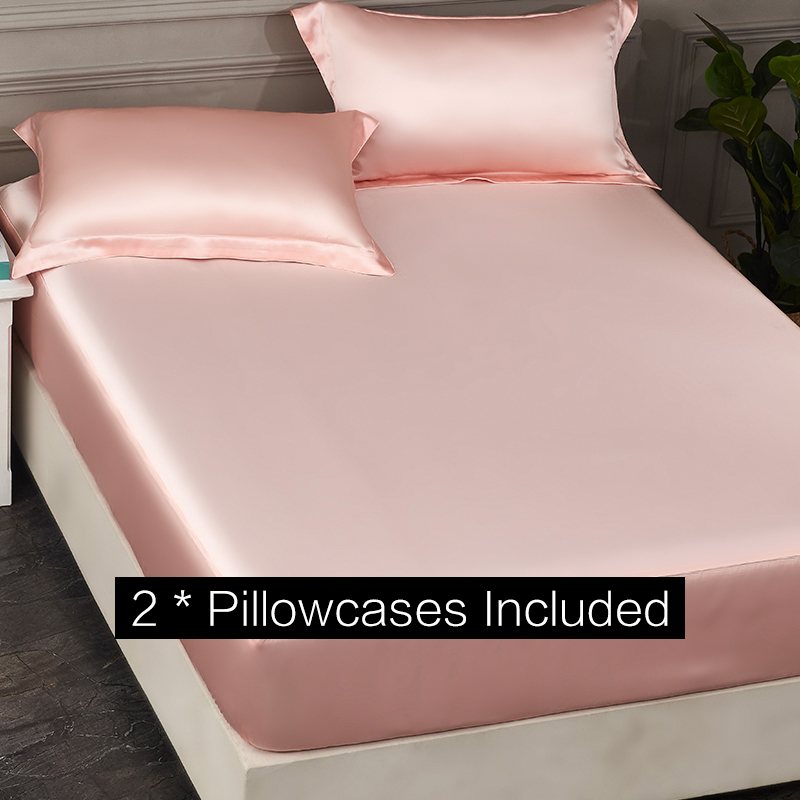 Light Pink Single Side Mulberry Silk Fitted Sheet Set Life Scence