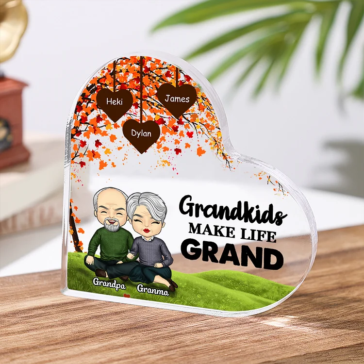 Personalized Acrylic Heart Keepsake Custom 3-10 Names Family Tree Ornament Gifts for Grandparents - Grandkids Make Life Grand