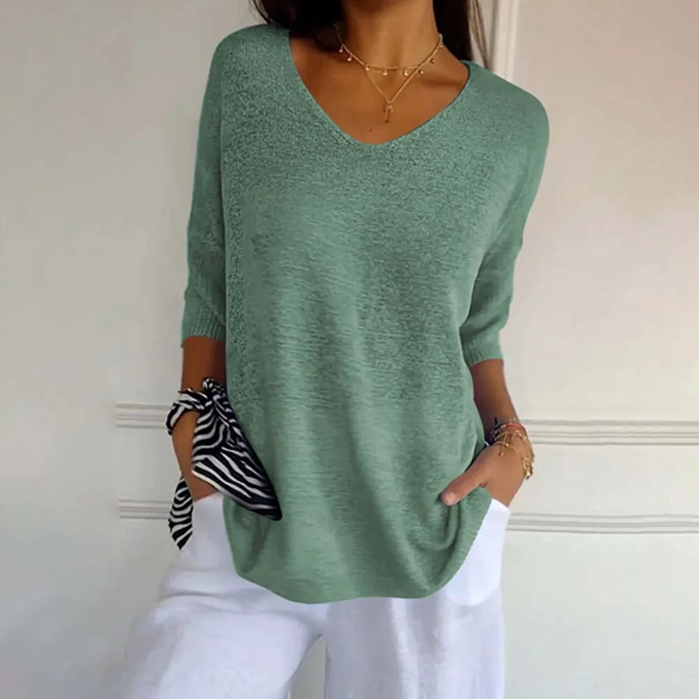 Smiledeer Women's V-neck solid color knitted top