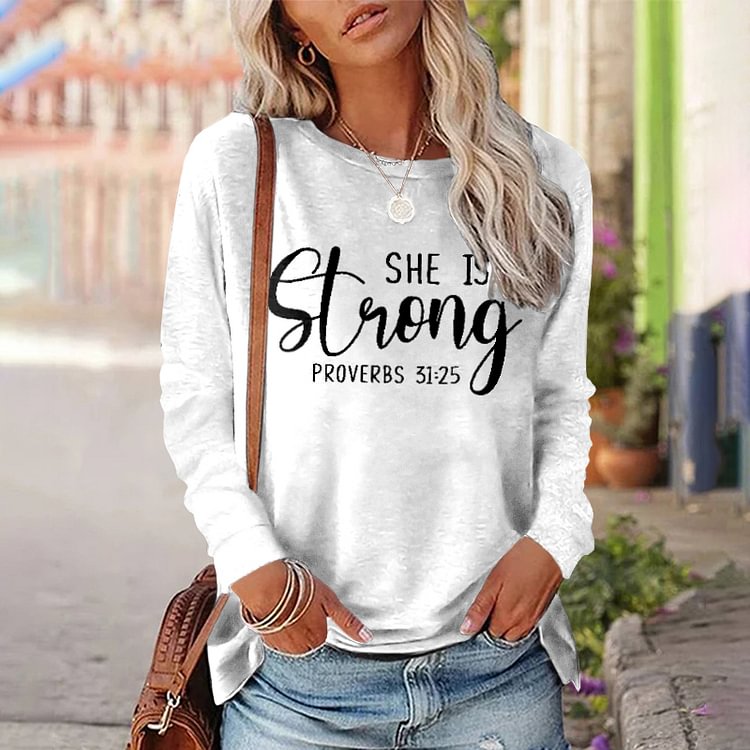 Comstylish She Is Strong Letter Print T-Shirt