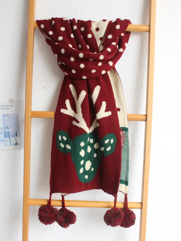 Lovely Christmas Elk Polka-Dot Knitted Scarf