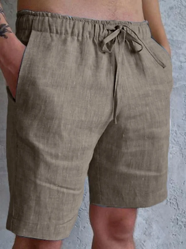 Men's Elastic Waist Drawstring Solid Color Linen Blend Shorts