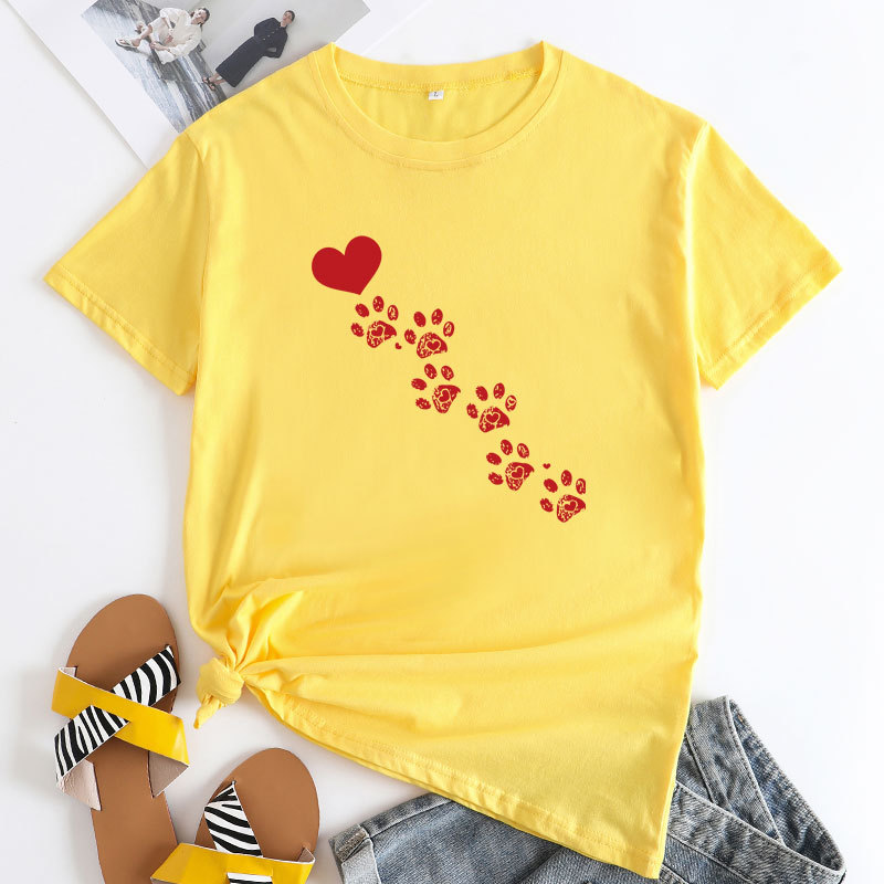 Dog Paws Heart Women's Cotton T-Shirt | ARKGET