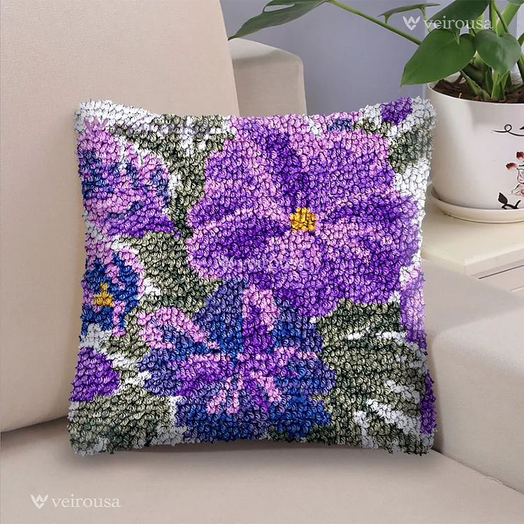 Purple Lily of the Valley Latch Hook Pillow Kit for Adult, Beginner and Kid veirousa