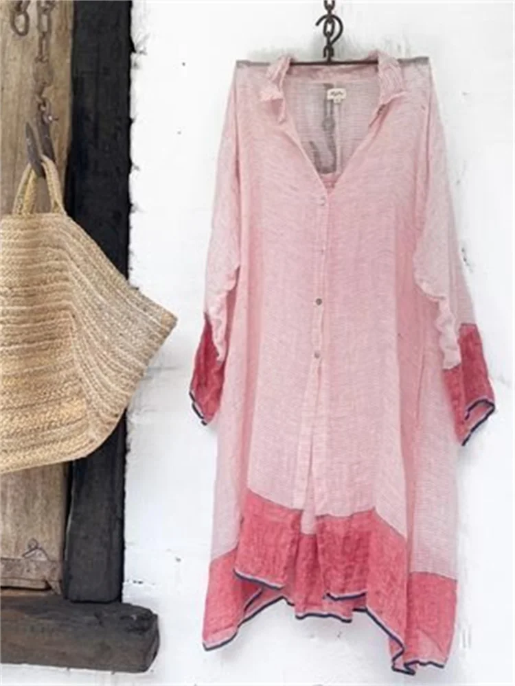 Colorblock Hem Flowy Oversize Blouse