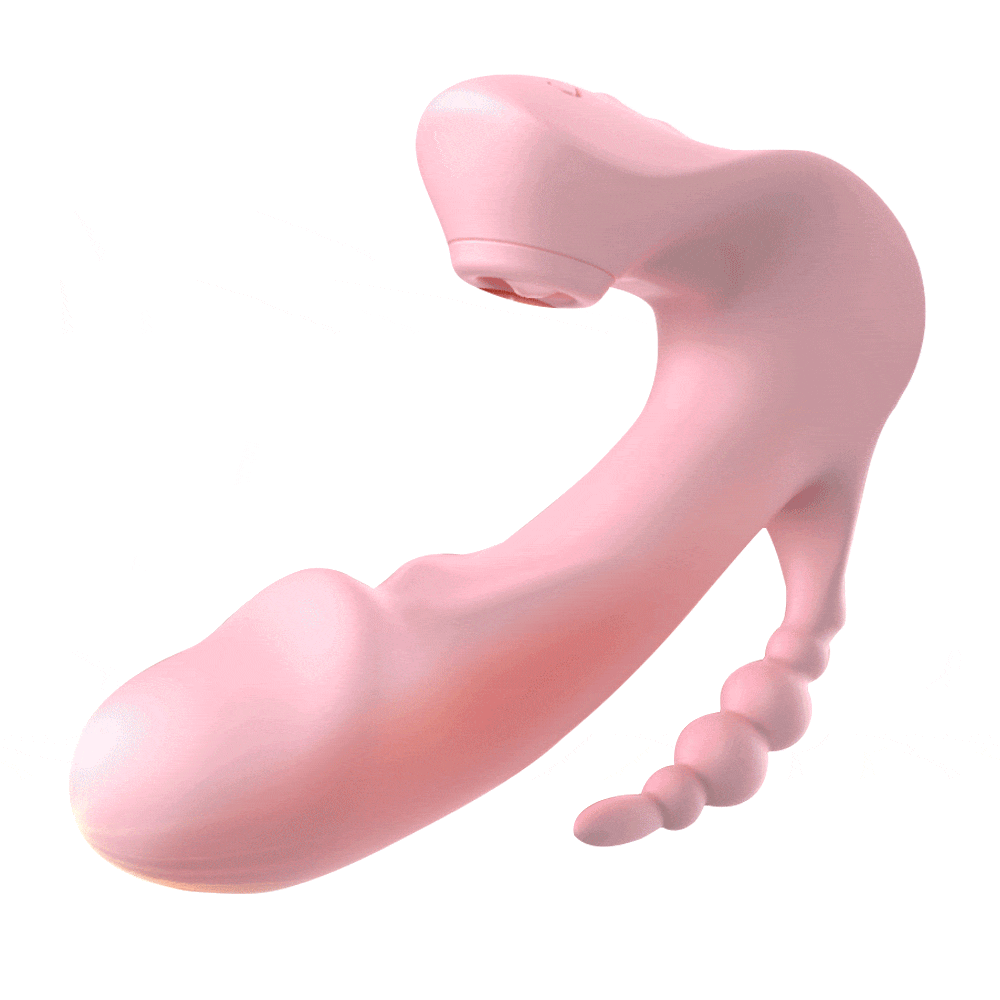 3 In 1 Clitoris Sucking Rotating Beads Dildo Wireless Remote Control Vibrator For Women - Rose Toy