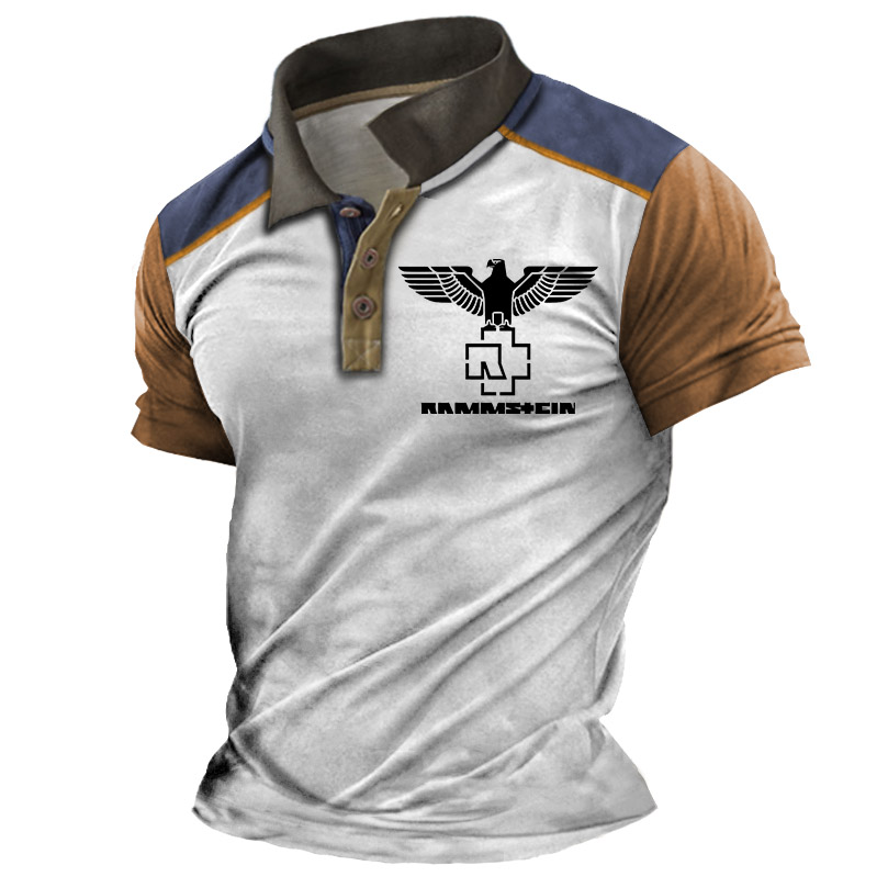 Men's Vintage Rammstein Rock Band Contrast Short Sleeve Polo T-Shirt / TECHWEAR CLUB / Techwear