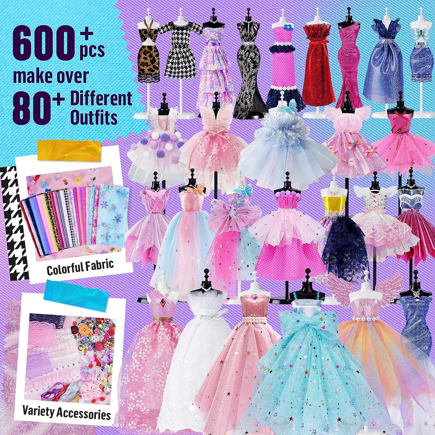 600 PCS Fashion Designer Kit with 5 Mannequins