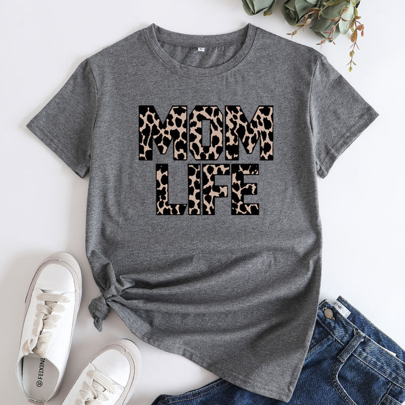 Mom Life Leopard Print Women's Cotton T-Shirt | ARKGET
