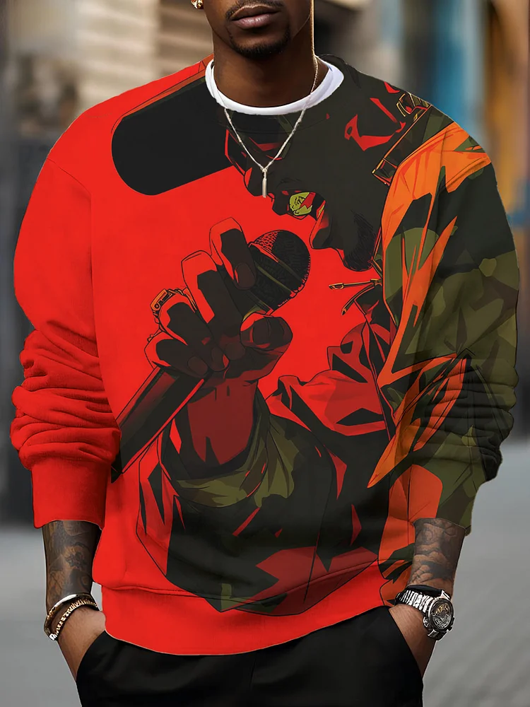 Men's Hip Hop Rapper Print Casual Sweatshirt