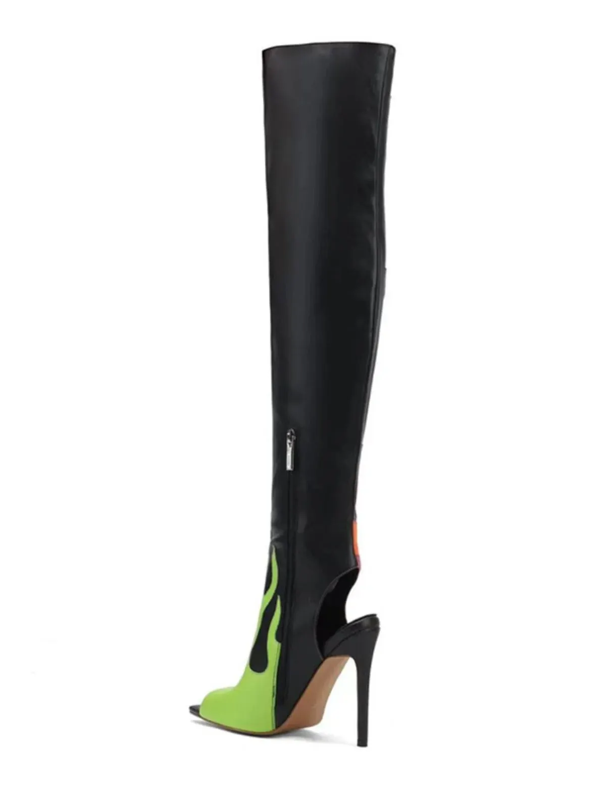 VCSHOES High Boots Peep Toe Stiletto Thin Heels Women Mixed Glitter Fire Over Knee Flame Shoes Side Zipper Long Booties 44
