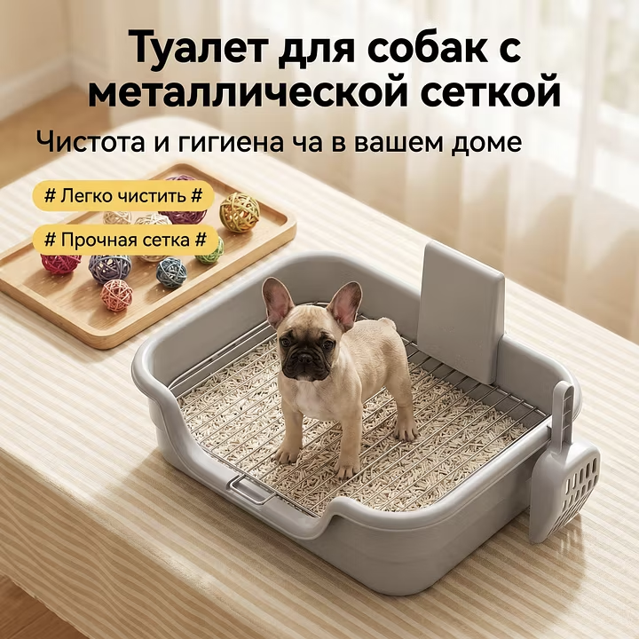 GOPET®Туалет для собак мелких пород — Лоток из нержавеющей стали с сеткой для предотвращения разноса грязи — Идеальное решение для утилизации отходов для щенков и маленьких собак