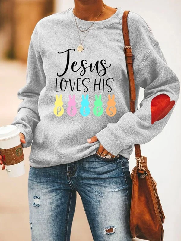 Women's Jesus Loves His Peeps Print Sweatshirt