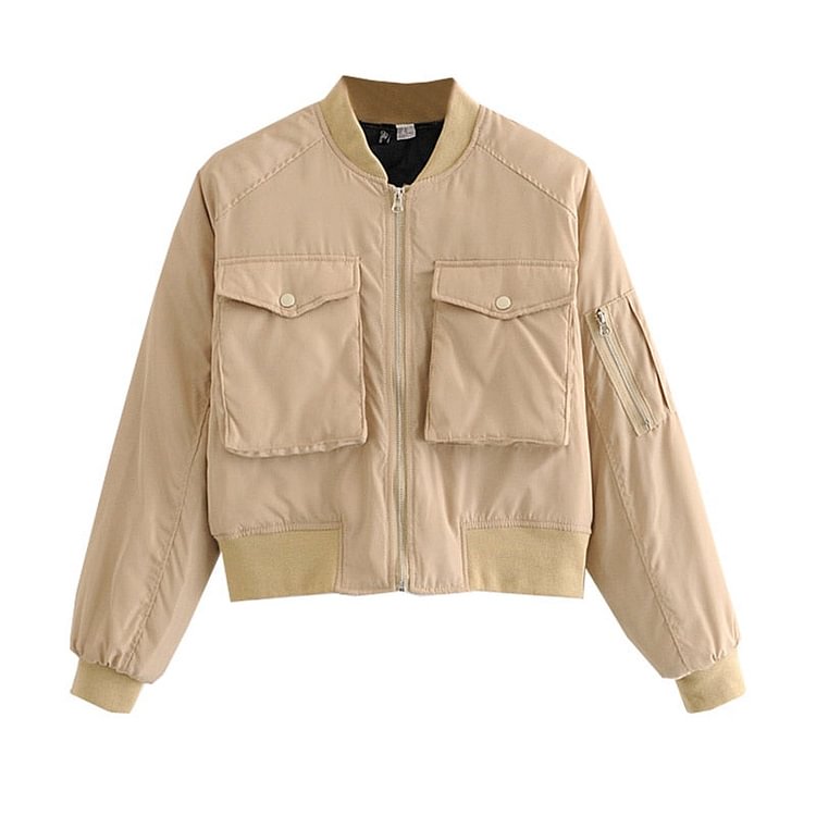 Autumn Women Short Baseball Jackets Casual Solid Zipper Loose Bomber Coat Female Outwear Tops Chaqueta Mujer - BlackFridayBuys