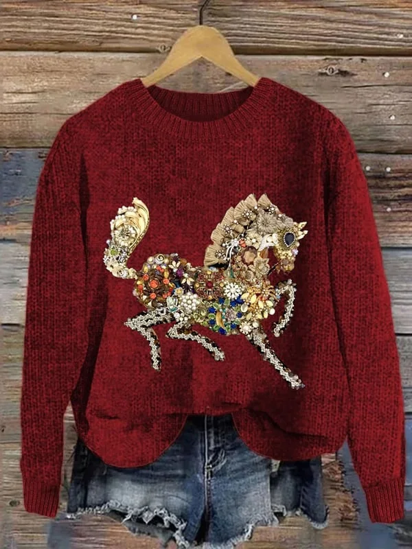 Women's Jewelry Horse Print Casual Sweatshirt