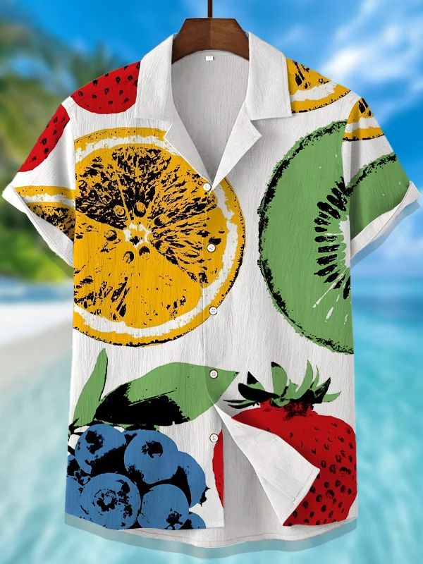 Men's Lemon Kiwi Grape Strawberry Hawaii Vacation Art Print Casual Shirt