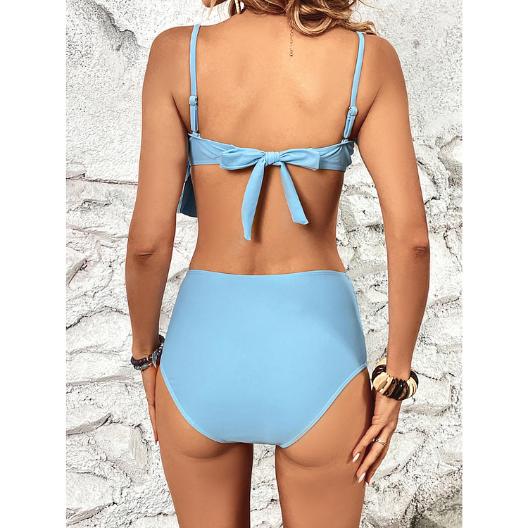 Ruffle Detail High Waist Bikini Swimsuit And Sarong Flaxmaker