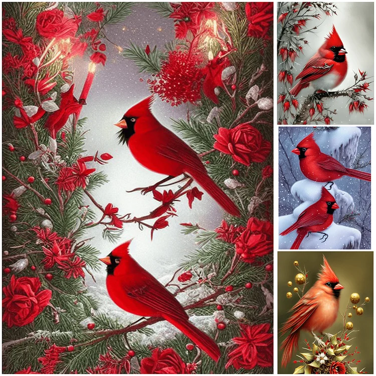 4pcs/Set Cardinal Bird - Full Round - Diamond Painting(30*40cm)