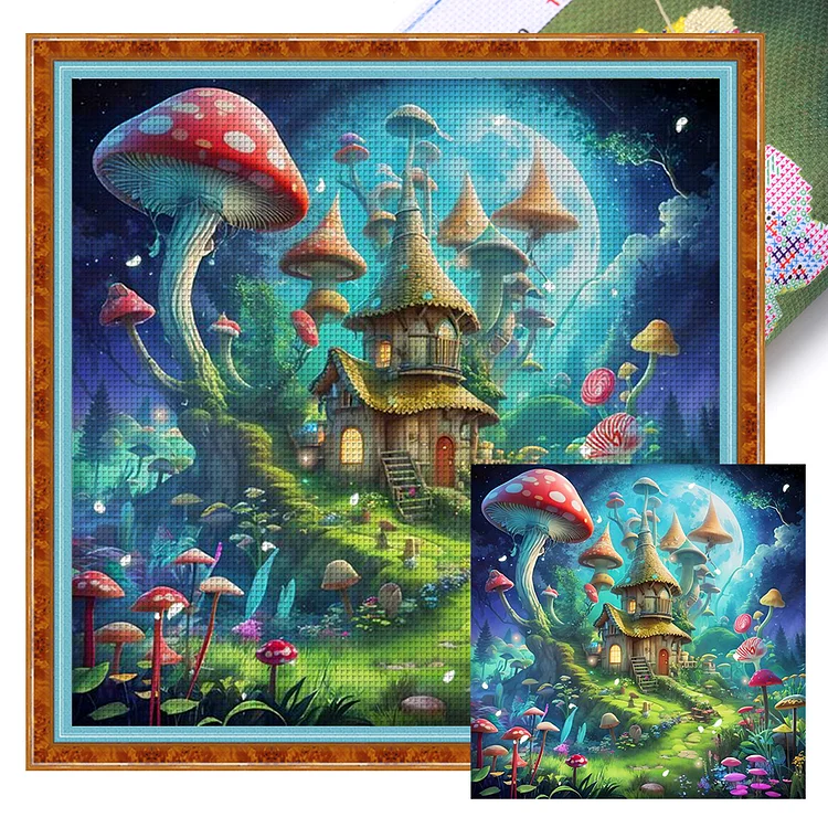 【Huacan Brand】Mushroom Castle 14CT Stamped Cross Stitch 40*40CM
