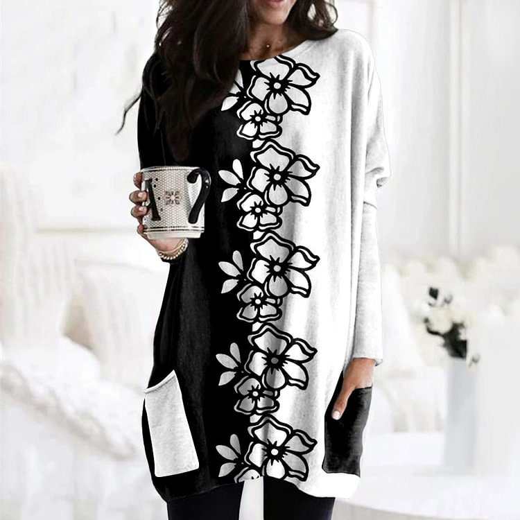 Vefave Casual Colorblock Floral Print Tunic