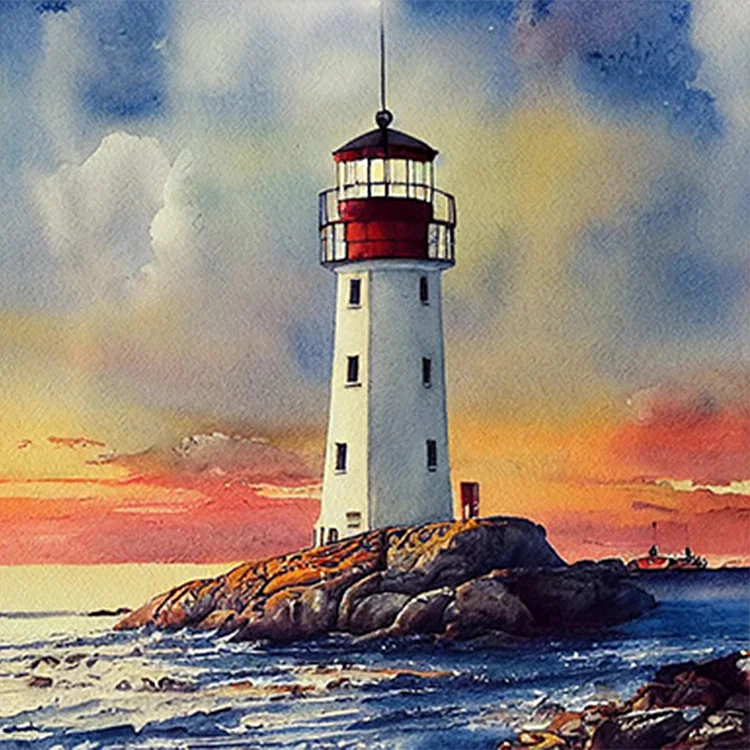 Cross Sea Lighthouse 30*30CM(Canvas) Full Round Drill Diamond Painting gbfke