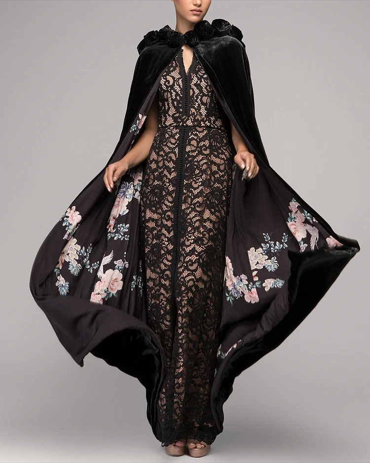 Women's V-neck Black Lace Dress