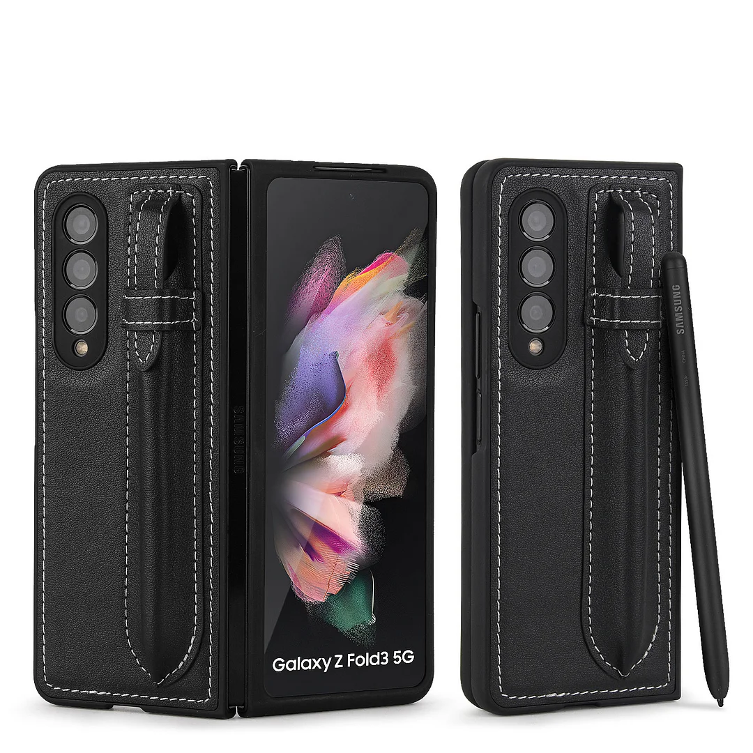Luxury All Inclusive Retro Leather Phone Case With Sewing And Pen Slot For Galaxy Z Fold3/Fold4/Fold5