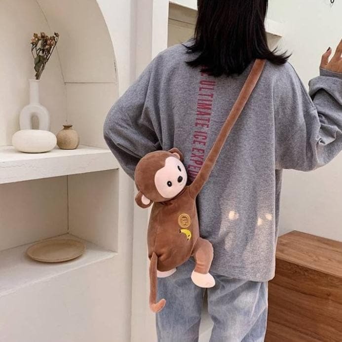Cute Monkey Cartoon Plush Crossbody Bag SP15609