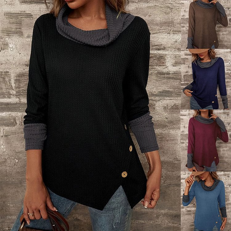 Autumn And Winter New Waffle Half Turtleneck Long Sleeve T-Shirt socialshop