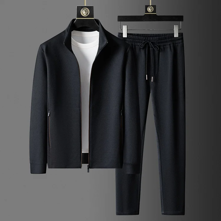 Casual Stand Collar Zip Up Two-piece Men's Set
