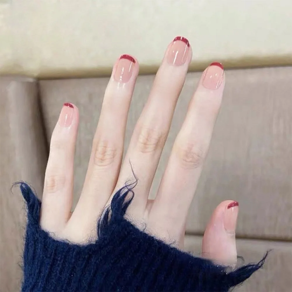 24Pcs Middle Length Ballerina Nude Pink Color False Nails Design With Heart Pattern DIY