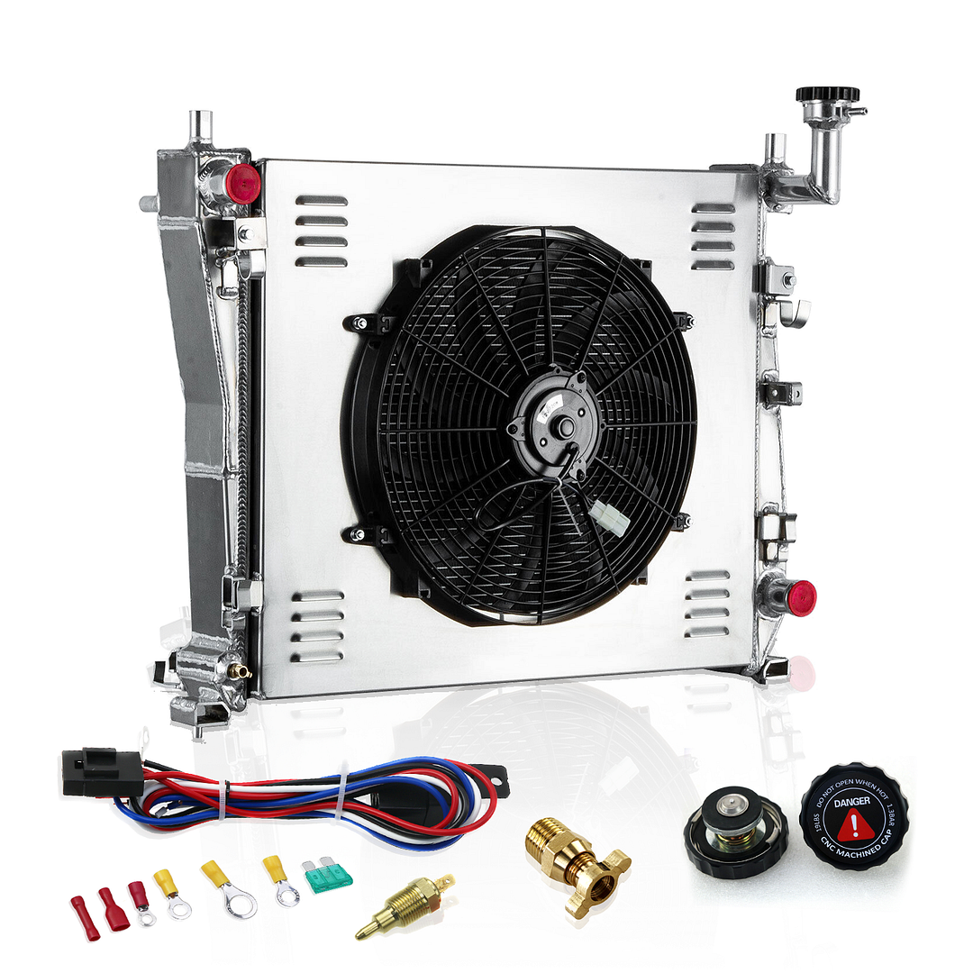 Alloyworks 4 Row Radiator with Shroud Fan Relay For 2011-2021 Jeep Grand Cherokee Dodge Durango 3.6 5.7 30-1/3" H x 26" W