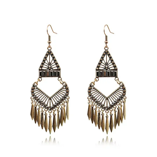 Bohemian earrings vintage national style earrings ancient silver personality exaggerated long tassel eardrop