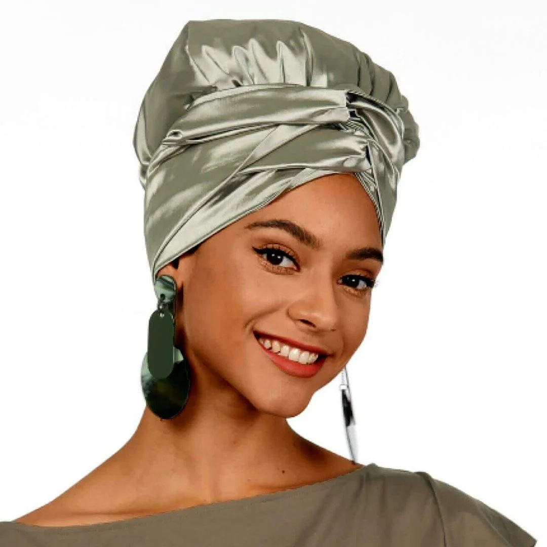 Solid Color Head Wrap With Satin-Lined(Mid Night Green)-AW1808